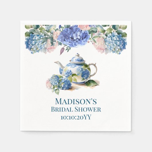 Blue Hydrangea Bridal Tea Party Serviette (Vorderseite)