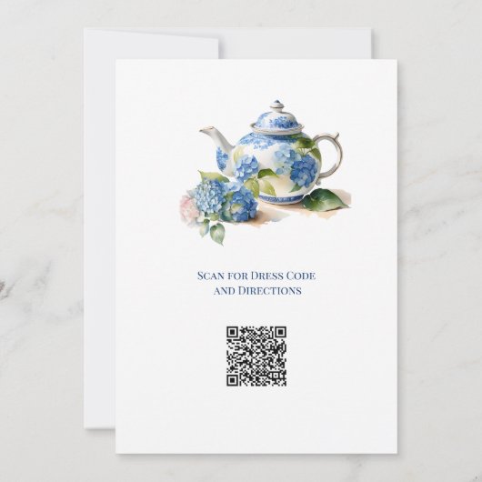Blue Hydrangea Bridal Tee Party QR Code Einladung (Rückseite)
