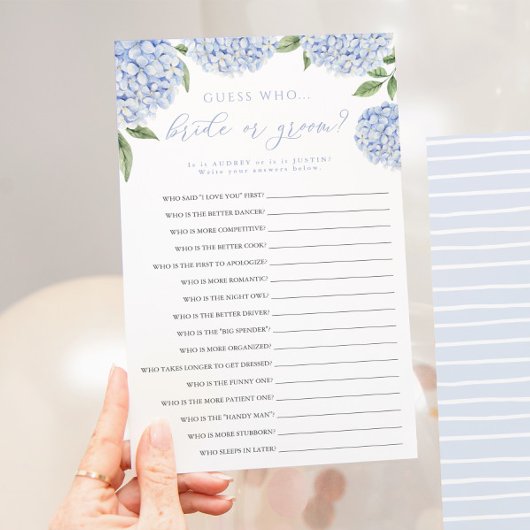 Blue Hydrangea Bridge oder Groom Paper Game Card Flyer