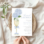 Blue Hydrangea Brunch und Bubbly Champagne Glass Einladung