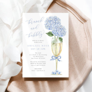 Blue Hydrangea Brunch und Bubbly Gold Champagne Einladung
