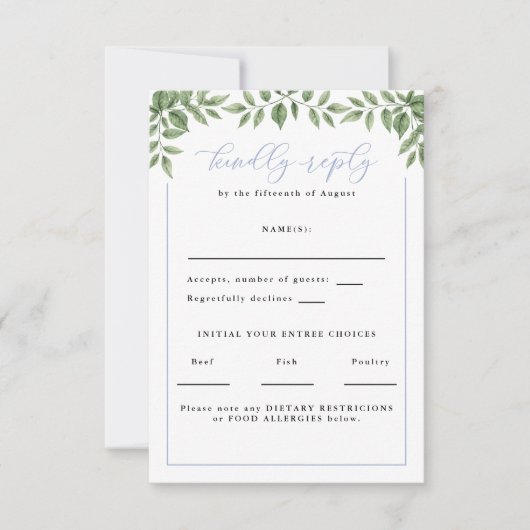 Blue Hydrangea Calligraphy Wedding Reply Vertikal RSVP Karte (Vorderseite)