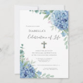 Blue Hydrangea Celebration of Life Religious  Einladung (Vorderseite)