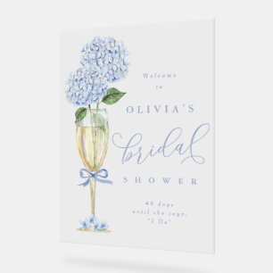 Blue Hydrangea & Champagne Brautparty Empfang Acrylschild
