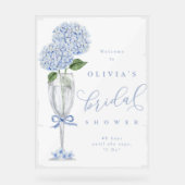 Blue Hydrangea & Champagner Gemälde Empfang Acrylschild (Vorderseite)