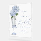 Blue Hydrangea & Champagner Gemälde Empfang Acrylschild (Winkel)