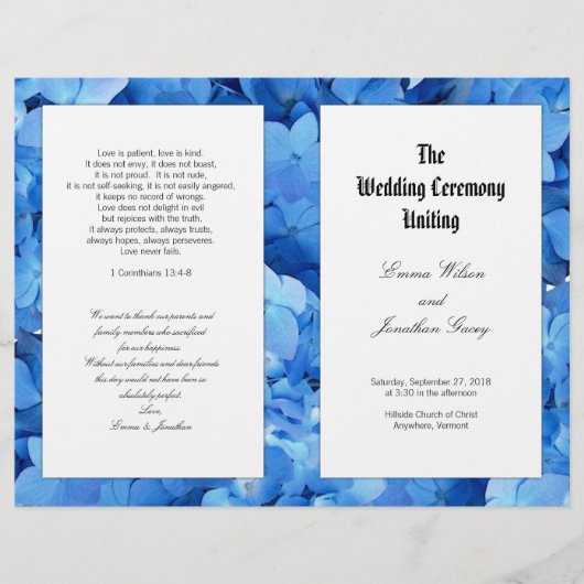 Blue Hydrangea Christlich-katholische Hochzeitspro (Vorderseite)