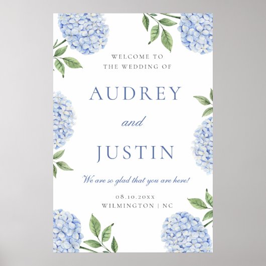 Blue Hydrangea Classic Border, XL Wedding Welcome Poster (Vorne)
