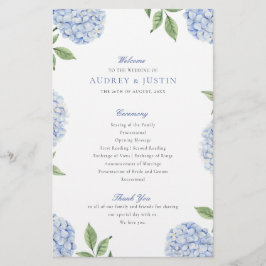 Blue Hydrangea Classic Wedding Paper Program Flyer