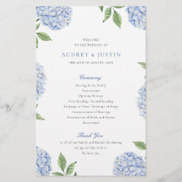 Blue Hydrangea Classic Wedding Paper Program Flyer