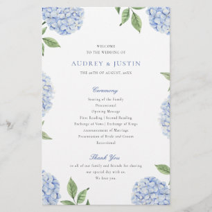 Blue Hydrangea Classic Wedding Paper Program Flyer