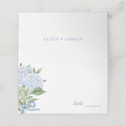 Blue Hydrangea Classic Wedding  Platzkarte (Außenseite Aufgefaltet)