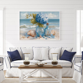 Blue Hydrangea Coastal Beach | Beach Poster