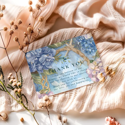 Blue Hydrangea Coastal Rope Wedding Dankeskarte