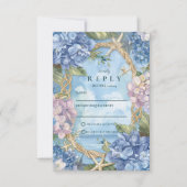 Blue Hydrangea Coastal Rope Wedding RSVP Karte (Vorderseite)