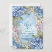 Blue Hydrangea Coastal Rope Wedding Save The Date (Vorderseite)