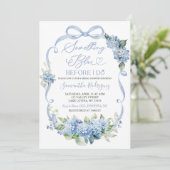 Blue Hydrangea Coquette Something Blue Bridal Einladung (Stehend Vorderseite)