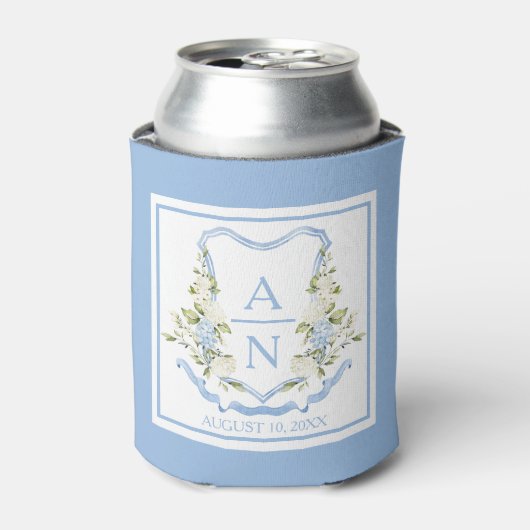 Blue Hydrangea Crest Monogram Can Holder Dosenkühler (Kanne Vorderseite)