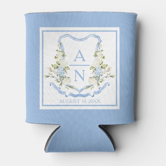 Blue Hydrangea Crest Monogram Can Holder Dosenkühler (Vorderseite)