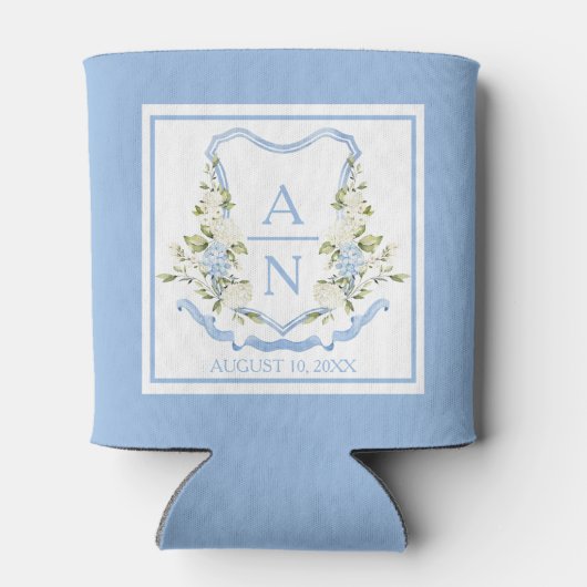 Blue Hydrangea Crest Monogram Can Holder Dosenkühler (Rückseite)