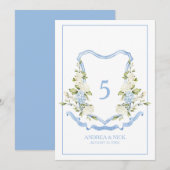 Blue Hydrangea Crest Monogram Card Einladung (Vorne/Hinten)