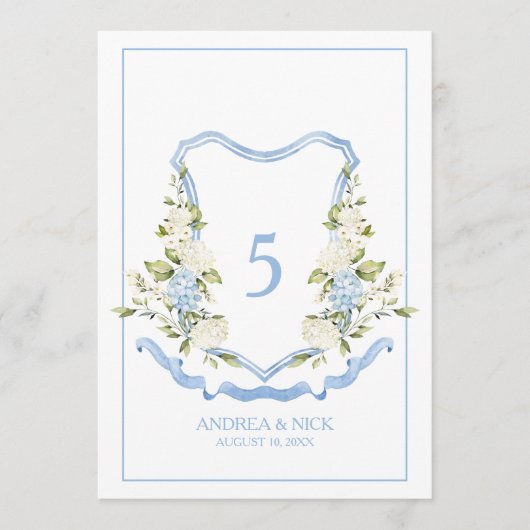 Blue Hydrangea Crest Monogram Card Einladung (Vorderseite)