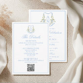 Blue Hydrangea Crest Monogram Details RSVP Karte