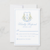 Blue Hydrangea Crest Monogram RSVP Cards (Vorderseite)