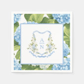 Blue Hydrangea Crest Monogram Serviette (Vorderseite)