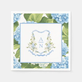Blue Hydrangea Crest Monogram Serviette