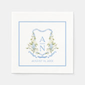 Blue Hydrangea Crest Monogram Simple Serviette (Vorderseite)