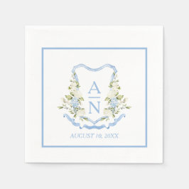 Blue Hydrangea Crest Monogram Simple Serviette