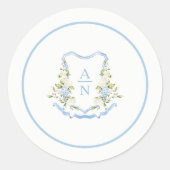 Blue Hydrangea Crest Monogram Stickers Simple (Vorderseite)