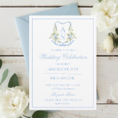 Blue Hydrangea Crest Monogram Wedding Invitation Einladung