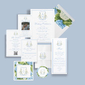 Blue Hydrangea Crest Monogram Wedding Invitation Einladung
