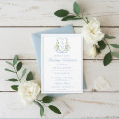 Blue Hydrangea Crest Monogram Wedding Invitation Einladung