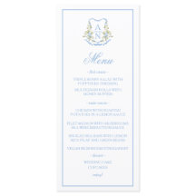 Blue Hydrangea Crest Monogram Wedding Menu