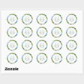 Blue Hydrangea Crest Monogram Wedding Stickers (Blatt)