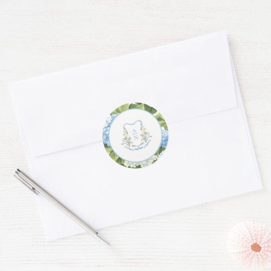 Blue Hydrangea Crest Monogram Wedding Stickers (Umschlag)