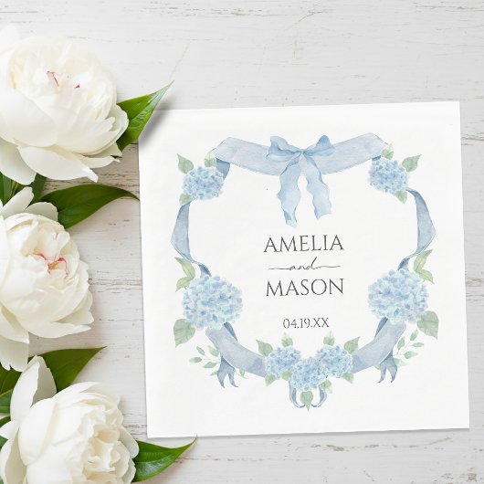 Blue Hydrangea Crest Watercolor Paper Wedding Serviette