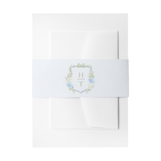 Blue Hydrangea Crest Wedding Monogram Einladungsbanderole (Vorderseite Beispiel)