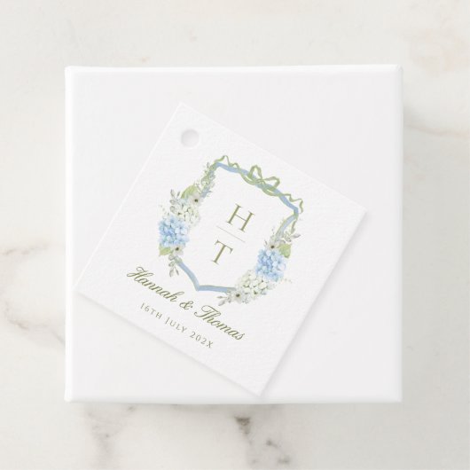 Blue Hydrangea Crest Wedding Monogram Geschenkanhänger (Beispiel)