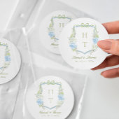 Blue Hydrangea Crest Wedding Monogram Runder Aufkleber