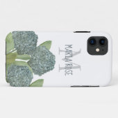 Blue Hydrangea Custom Floral Monogram Chic Case-Mate iPhone Hülle (Rückseite (Horizontal))
