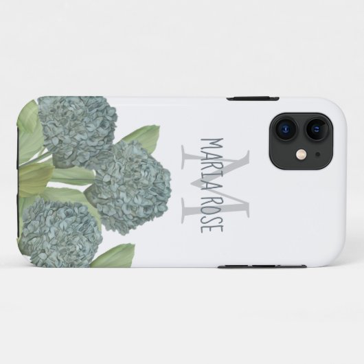 Blue Hydrangea Custom Floral Monogram Chic Case-Mate iPhone Hülle (Rückseite (Horizontal))
