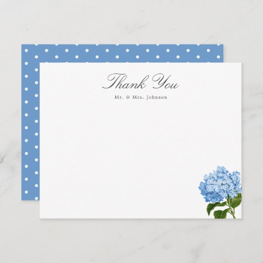 Blue Hydrangea Custom Name Thank You Flat Card RSVP Karte (Vorne/Hinten)