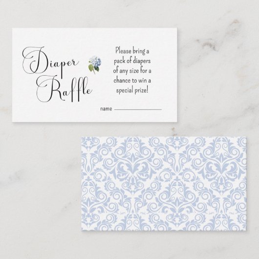 Blue Hydrangea Diaper Raffle Card Begleitkarte (Vorne/Hinten)