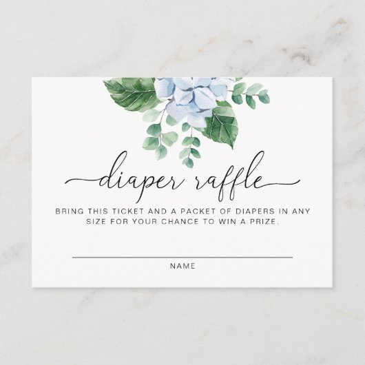 Blue Hydrangea Diaper Raffle Ticket Enclosure Card Begleitkarte (Vorderseite)