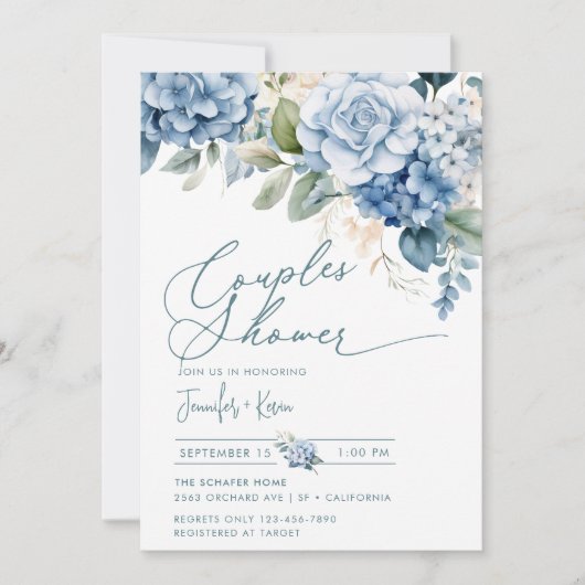 Blue Hydrangea | Dusche Einladung (Vorderseite)