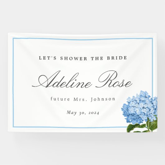 Blue Hydrangea Dusche Name und Datum der Braut Banner (Horizontal)